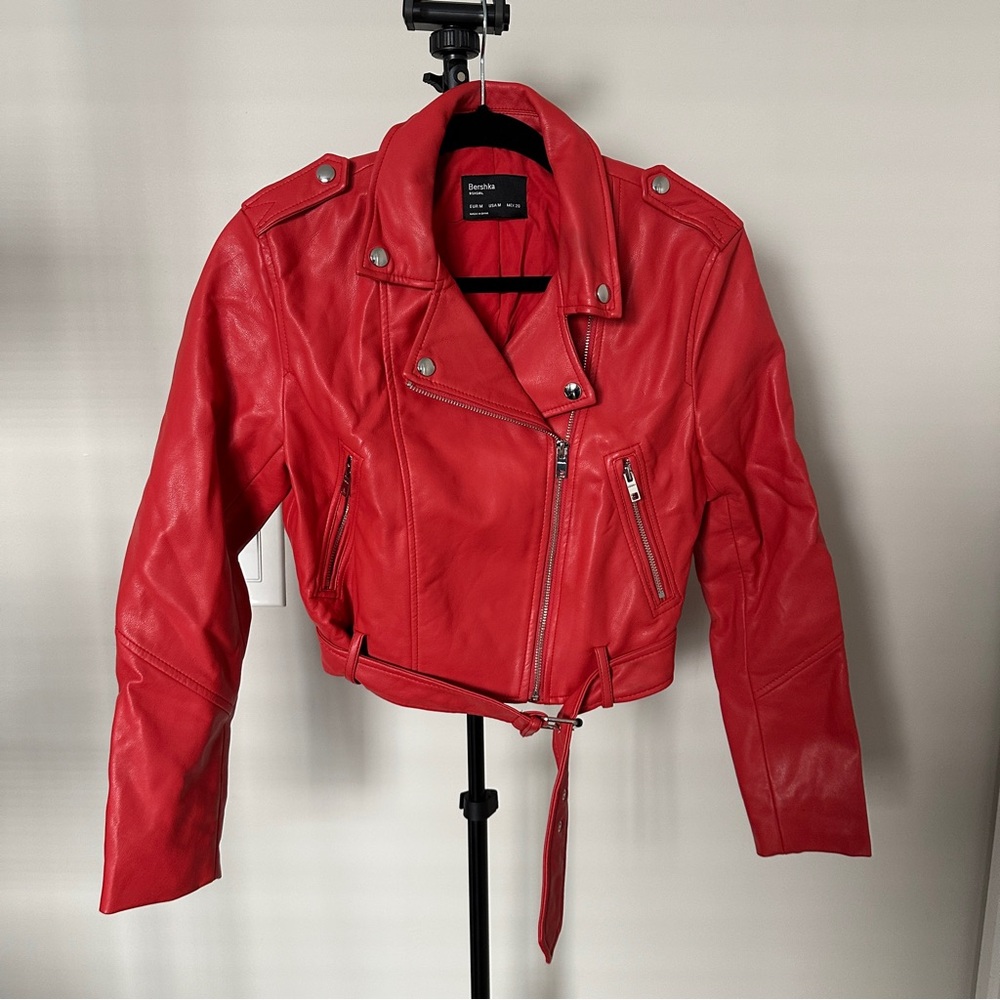 Bershka Faux Leather Cropped Jacket